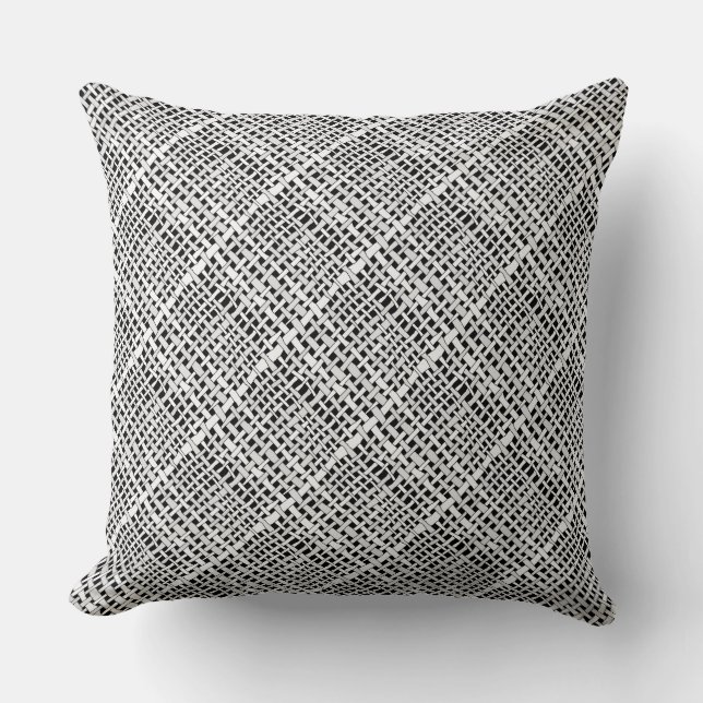Coussin Argent tissé diagonal graphique de toile de jute (Recto)