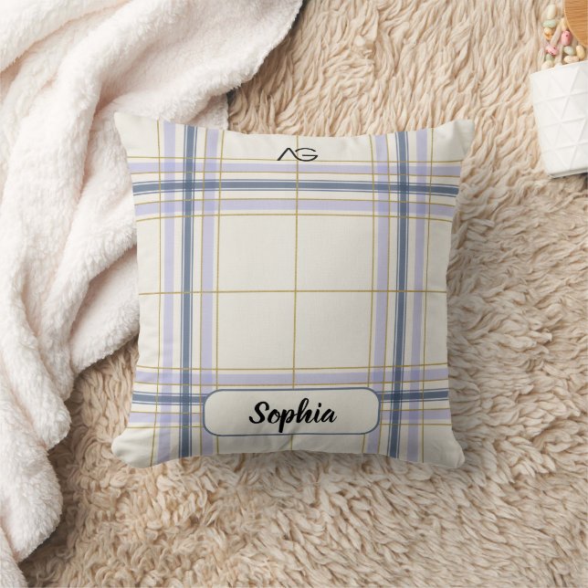 Coussin AriaGrace Ivory & Lavender Luxe Plaid Pattern Name (Couverture)