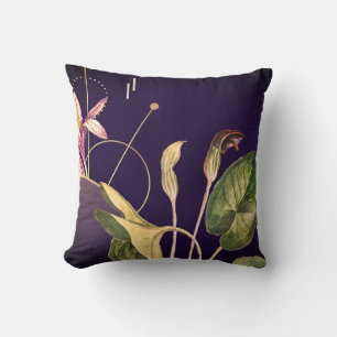 Coussin Arisarum botanique Abstrait linéaire   Eggplant