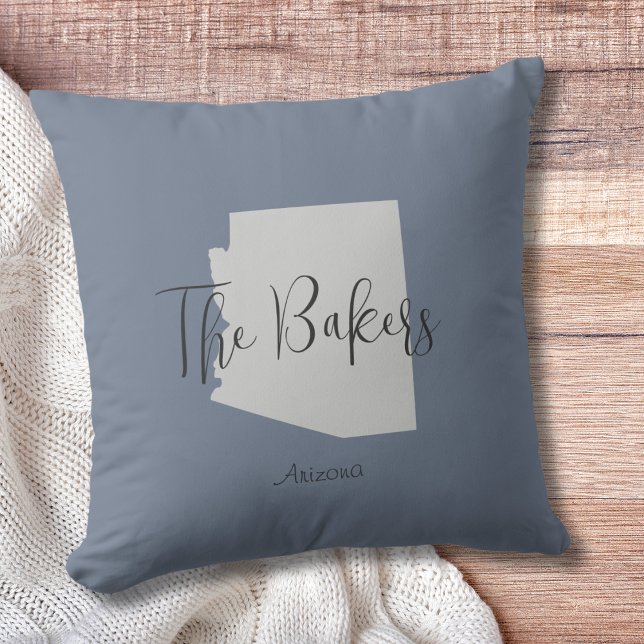 Coussin Arizona State Outline Nom de famille Pillow Pillow (Show pride for your state and personalize it!  "love makes this house a home in <your state>")