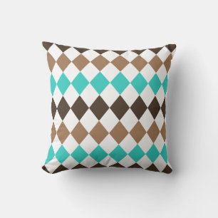 Coussin Arlequin en diamant tan, Turquoise et Brown