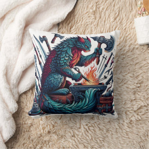 Coussin Armes de forge de chats dans un atelier enchanté