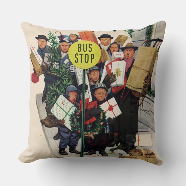 Coussin Arrêt d'autobus à Noël (Recto)