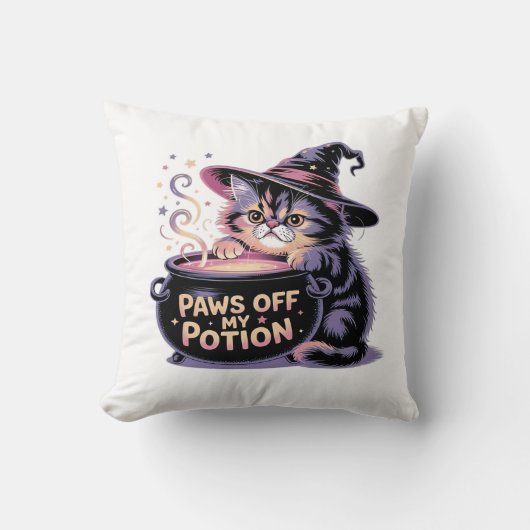 Coussin Arrêtez de toucher à ma potion, sorcière chat kawa (Recto)