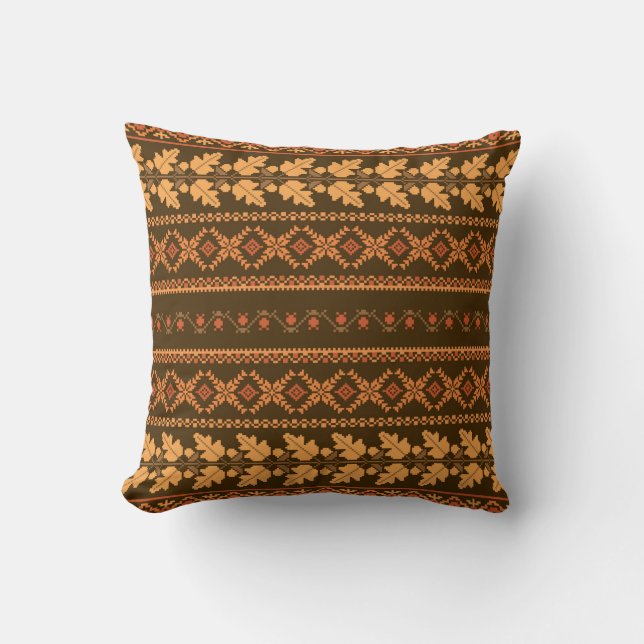 Coussin Arrière brodée d'automne brodée à rayures rétro (Recto)