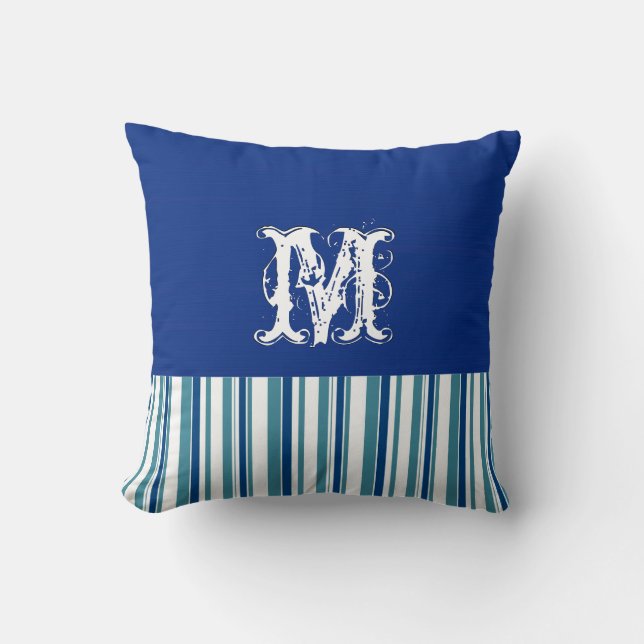 Coussin Arrière - plan bleu foncé clair. Bandes rétro Mono (Recto)
