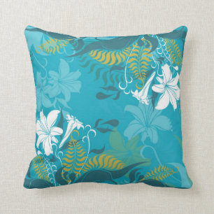 Coussin Arrière - plan bleu Lilies blanches