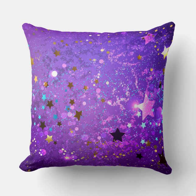 Coussin Arrière - plan de feuille violet avec étoiles (Recto)