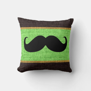 Coussin Arrière - plan de jute à la moustache noire verte