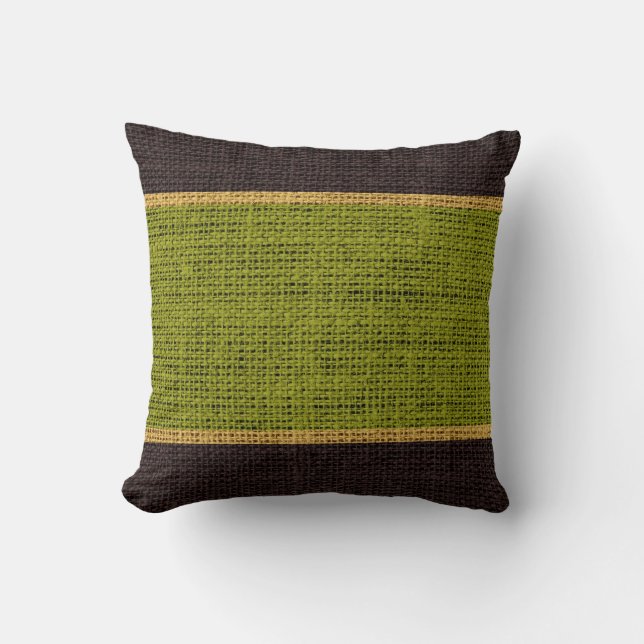 Coussin Arrière - plan de jute de Burlap vert et Brown (Recto)