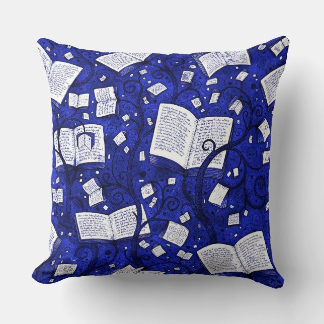 Coussin Arrière - plan de livres bleus (Recto)