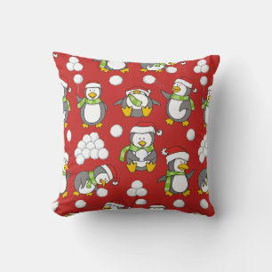 Coussin Arrière - plan de pingouins de Noël