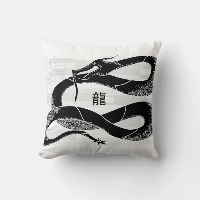 Coussin Arrière - plan japonais noir de blanc de dragon (Recto)