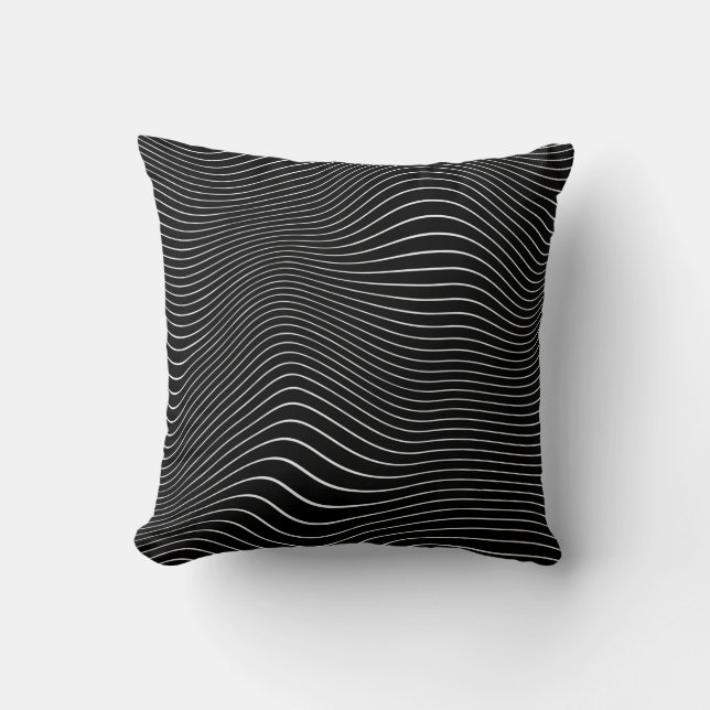 Coussin Arrière - plan linéaire psychédélique noir et blan (Recto)