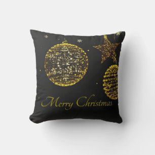Coussin Arrière - plan noir avec boules d'or et étoiles