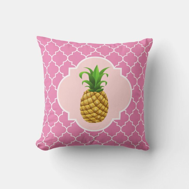 Coussin Arrière - plan rose Quatrefoil d'ananas (Recto)
