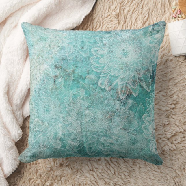 Coussin Arrière - plan Turquoise Fleurs marquées (Couverture)