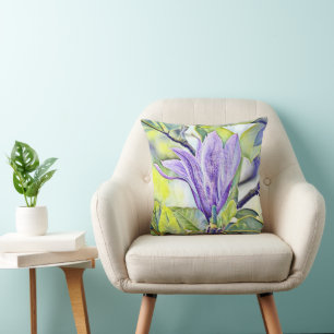 Coussin Arrière-plan vert de fleur de magnolia violet