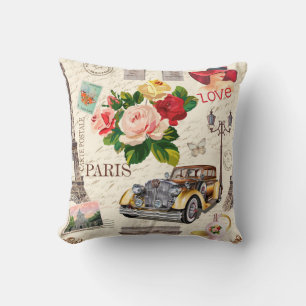 Coussin Arrière - plan vintage Paris sans soucis avec voit