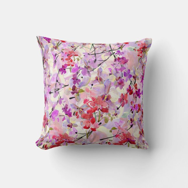 Coussin Arrière - plans d'aquarelle Orchidée-Sakura (Recto)