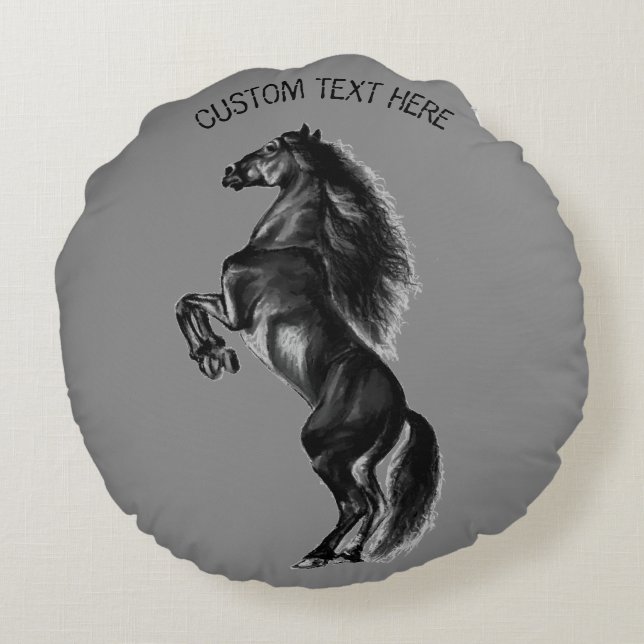 Coussin arrondi à cheval sauvage droit avec texte  (Dos)