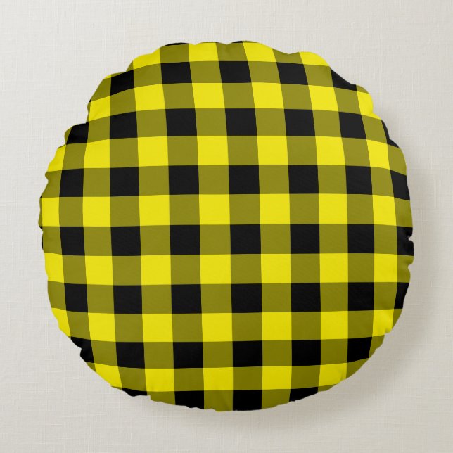 Coussin arrondi à plaid jaune (Devant)