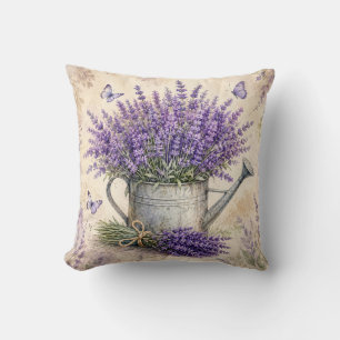 Coussin Arrosoir à la lavande aquarelle rustique