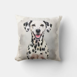 Coussin Art à l'aquarelle et tache d'encre de Dalmatien