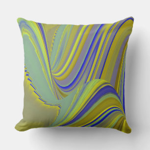 Coussin Art abstrait 3D arc-en-ciel en or jaune bleu