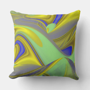 Coussin Art abstrait 3D arc-en-ciel en or jaune bleu