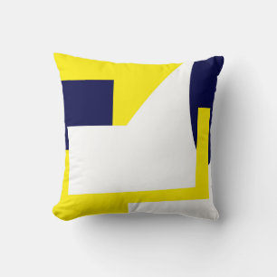 Coussin Art Abstrait Bleu foncé Jaune Blanc