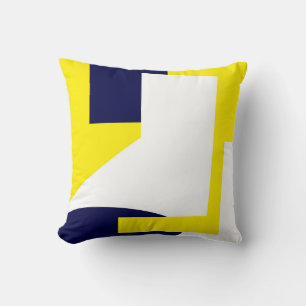 Coussin Art Abstrait Bleu foncé Jaune Blanc