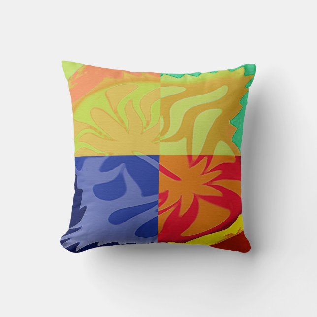 Coussin Art abstrait dans 4 styles. Jaune, rouge, bleu (Recto)