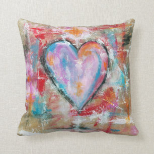 Coussin Art abstrait de coeur imprudent peignant le bleu