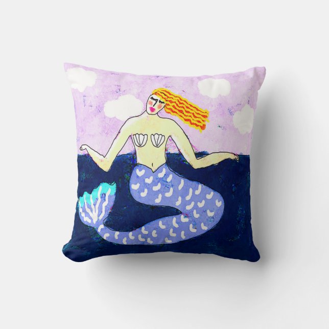 Coussin Art Abstrait de sirène de mer Bleue profonde (Recto)
