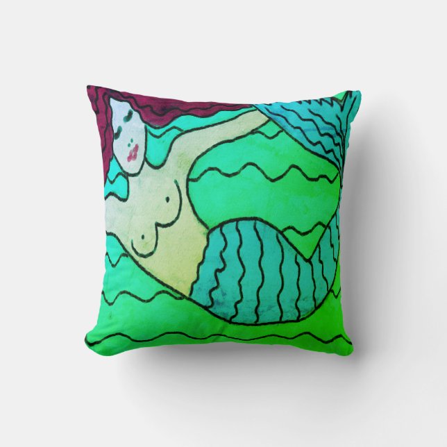 Coussin Art abstrait de sirène nageant (Recto)