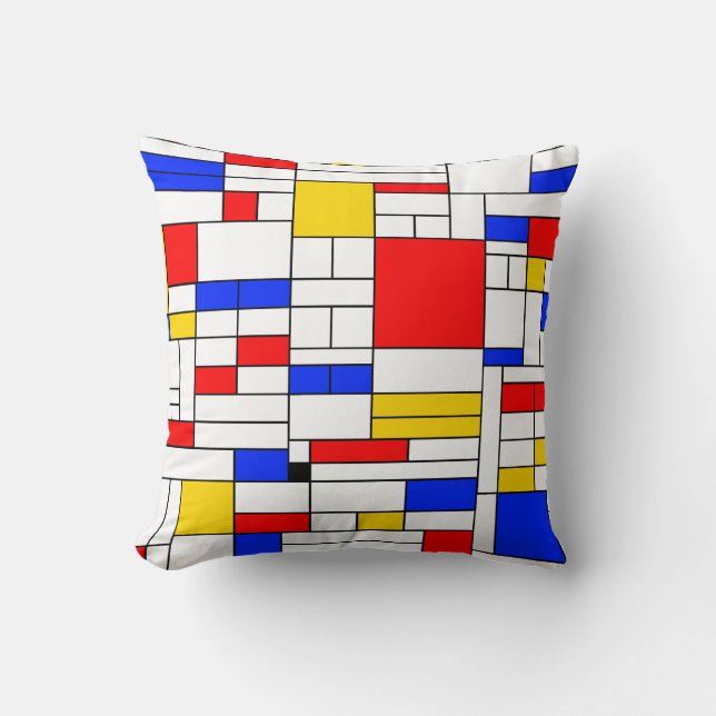 Coussin Art Abstrait de Style Piet Mondrian (Recto)