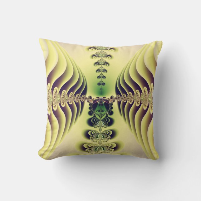 Coussin Art abstrait de symétrie fractale vert citron (Recto)