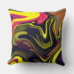 Coussin Art abstrait de tourbillons jaunes et roses