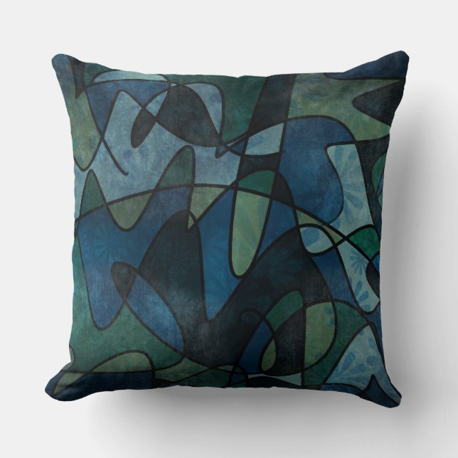 Coussin Art abstrait de verre teinté numérique sarcelle bl (Recto)