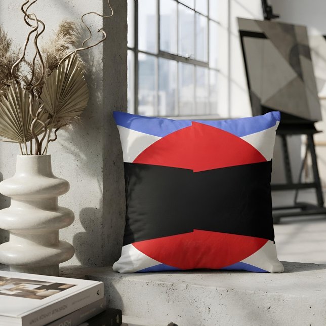 Coussin Art abstrait géométrique Bauhaus bleu et rouge mod (Créateur téléchargé)