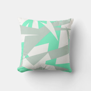 Coussin Art Abstrait Gris Blanc Turquoise Pastel