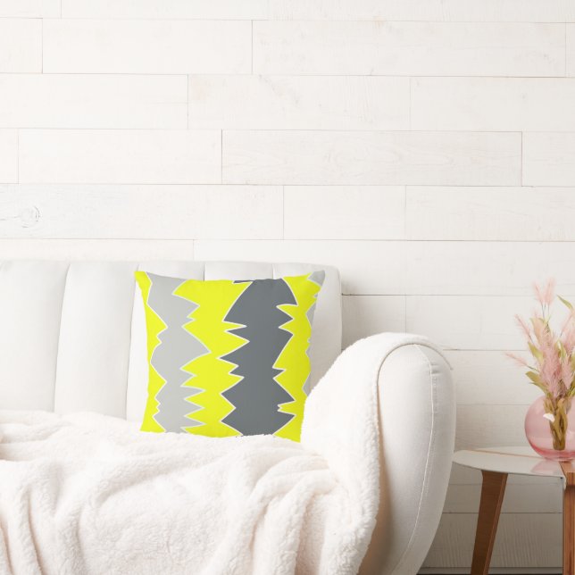 Coussin Art Abstrait Gris Clair Jaune Gris Charbon (Canapé)