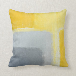 Coussin Art abstrait gris et jaune "inspiré"