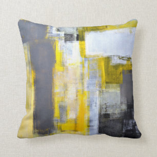 Coussin Art abstrait gris et jaune "occupé et occupé"
