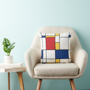 Coussin Art Abstrait Minimaliste Mondrian Couleurs Primair