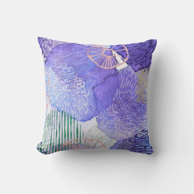 Coussin Art abstrait moderne bleu et violet (Recto)