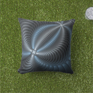Coussin Art abstrait moderne fractal bleu gris plastique 3