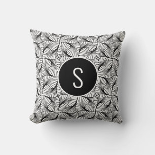 Coussin Art abstrait moderne noir et blanc tourbillons mon