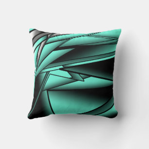 Coussin Art abstrait moderne ombré turquoise blanc noir